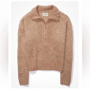 American Eagle Half Zip Oversized Cozy Tan Sweater
